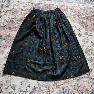Vintage Ralph Lauren Womens 100% Wool Green Plaid Equestrian Maxi Skirt 10/12